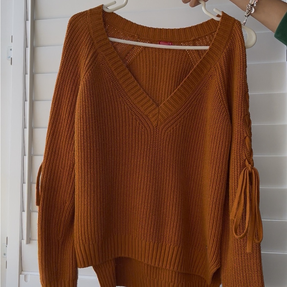 Brown V-Neck Chunky Knit Sweater